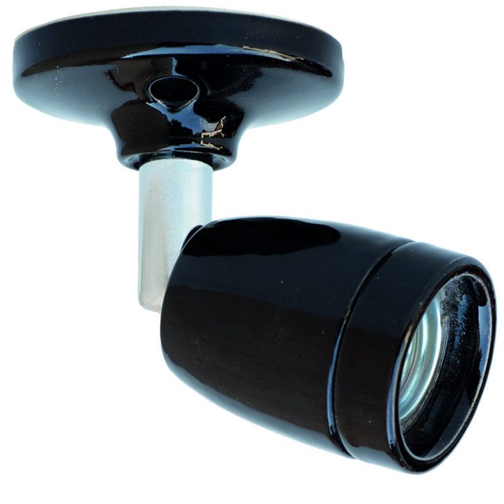 Porzellanfassung black, E27 m.Gelenk f. Wand/Deckenmont.300W
