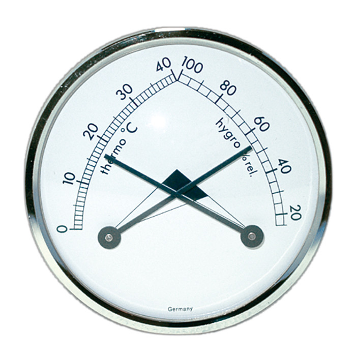 Thermo- und Hygrometer analog weiß, rund Ø70mm mit Silberrin